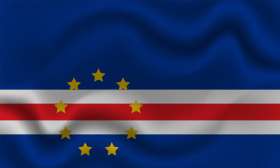 national flag of Cabo Verde on wavy cotton fabric. Realistic vector illustration.
