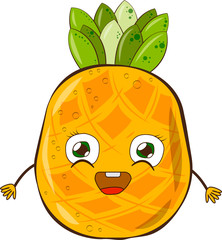 Pineapple funny fruit. Person pineapple with smile.