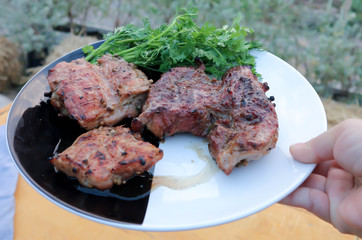 grilled pork , pork steak and beef steak dish