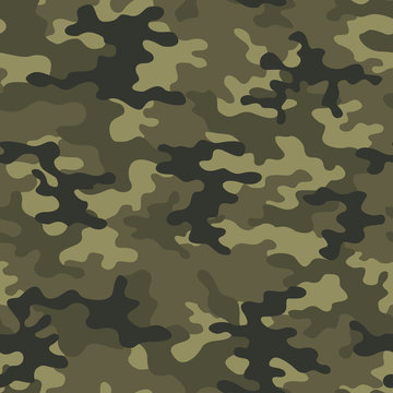 Khaki camouflage seamless pattern for printing clothes, fabrics. Forest background. Vector