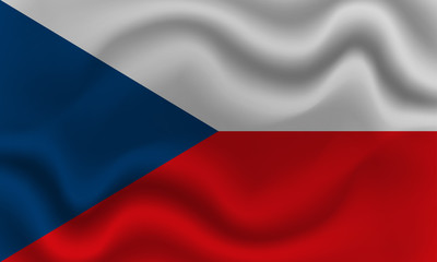 national flag of Czechia on wavy cotton fabric. Realistic vector illustration.