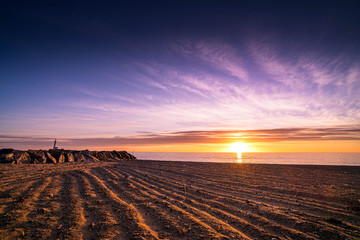 Lever de soleil plage Barcarès Pyrénées Orientales