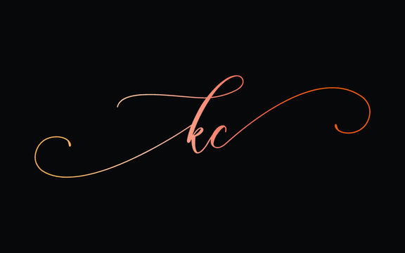 kc or k, c Lowercase Cursive Letter Initial Logo Design, Vector Template