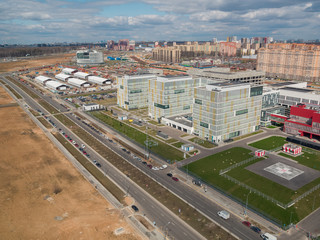 New buildings under construction at the Novomoskovsky multipurpose medical centre for patients with suspected COVID-19 coronavirus infection, in Kommunarka, Moscow, Russia on 28 April 2020