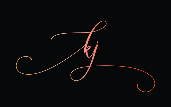 kj or k, j Lowercase Cursive Letter Initial Logo Design, Vector Template