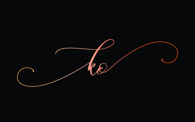 ko or k, o Lowercase Cursive Letter Initial Logo Design, Vector Template