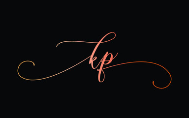 kp or k, p Lowercase Cursive Letter Initial Logo Design, Vector Template