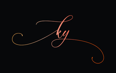 ky or k, y Lowercase Cursive Letter Initial Logo Design, Vector Template