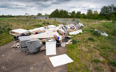 Example of fly tipping on a UK country lane