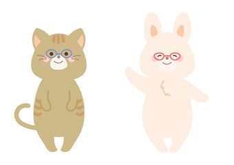 メガネをかけた猫とうさぎ