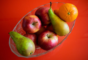 tray of fruits on a table in a home kitchen