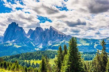 Magic of the Dolomites in summer. Alpe di Siusi. UNESCO. Italy.