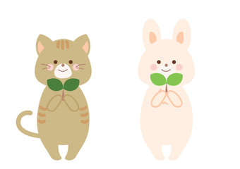 植物の芽を持つ猫とうさぎ　セット