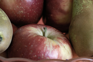 tray of fruits on a table in a home kitchen