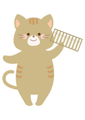 そろばんを持つネコ