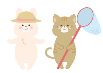 夏のうさぎとネコ　セット