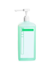 Dispenser bottle with green antiseptic gel isolated on white