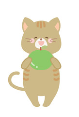 青りんごを持った猫