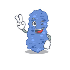 Happy burkholderia bacteria cartoon design concept with two fingers