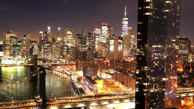Hyperlapse of Downtown Manhattan at night, New York