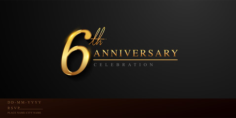 6th anniversary celebration logotype with handwriting golden color elegant design isolated on black background. vector anniversary for celebration, invitation card, and greeting card