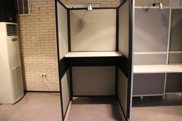 voting booths are ready for the provincial elections in the hamlet Oud Verlaat in the Netherlands