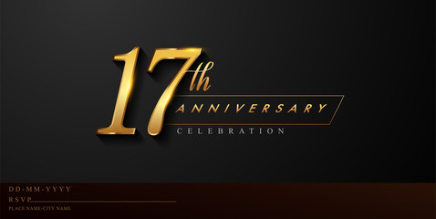 17th anniversary celebration logotype with handwriting golden color elegant design isolated on black background. vector anniversary for celebration, invitation card, and greeting card