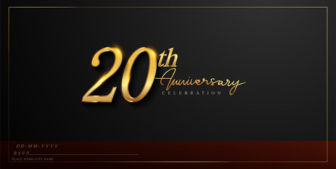 20th anniversary celebration logotype with handwriting golden color elegant design isolated on black background. vector anniversary for celebration, invitation card, and greeting card