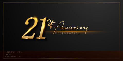 21st anniversary celebration logotype with handwriting golden color elegant design isolated on black background. vector anniversary for celebration, invitation card, and greeting card - Powered by Adobe