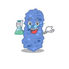 Burkholderia bacteria smart Professor Cartoon design style working with glass tube