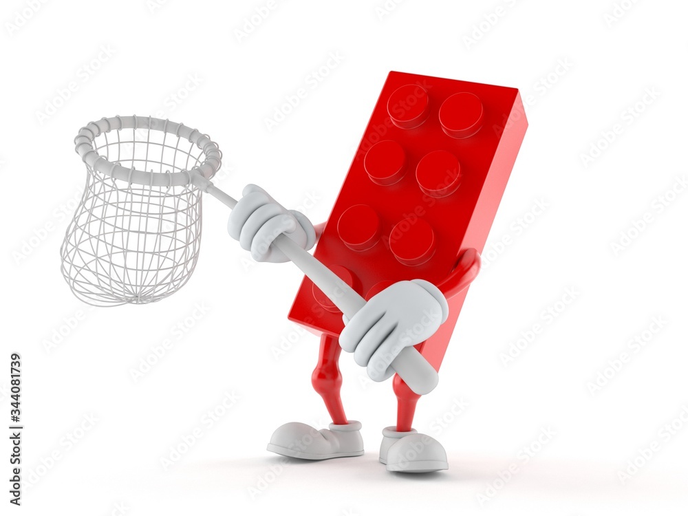 Sticker toy block character holding net