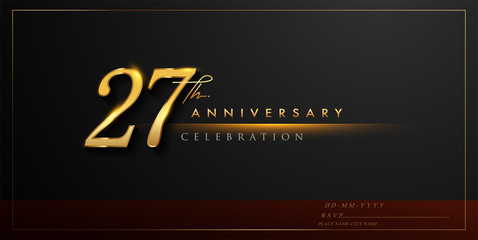 27th anniversary celebration logotype with handwriting golden color elegant design isolated on black background. vector anniversary for celebration, invitation card, and greeting card
