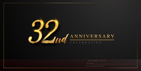 32nd anniversary celebration logotype with handwriting golden color elegant design isolated on black background. vector anniversary for celebration, invitation card, and greeting card