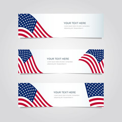 Set of banner background with United States of America flag element.