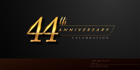 44th anniversary celebration logotype with handwriting golden color elegant design isolated on black background. vector anniversary for celebration, invitation card, and greeting card