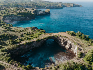 Broken Beach In Nusa Penida, Indonesia - Overhead View Of Rocky Coast And Coves.  Nusa Penida Island, Indonesia view from drone