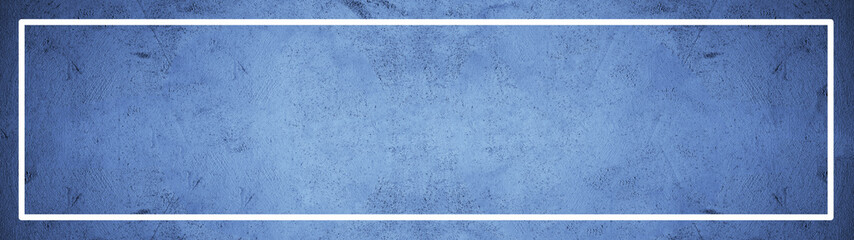 White rectangle frame isolated on bright blue stone concrete paper texture background panorama banner long, with space for text 