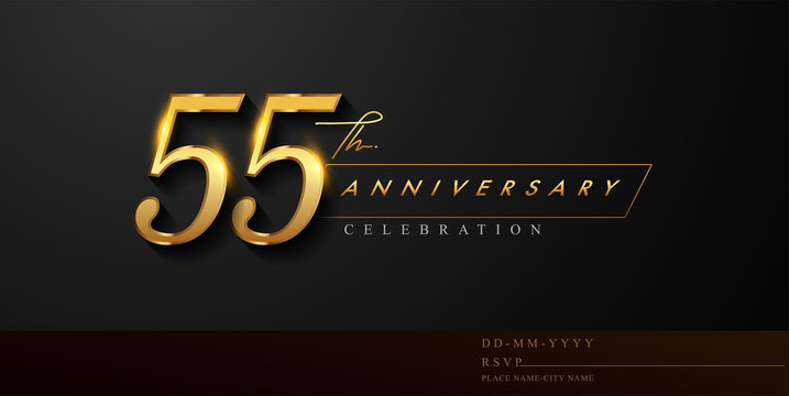 55th anniversary celebration logotype with handwriting golden color elegant design isolated on black background. vector anniversary for celebration, invitation card, and greeting card