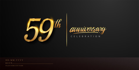 59th anniversary celebration logotype with handwriting golden color elegant design isolated on black background. vector anniversary for celebration, invitation card, and greeting card