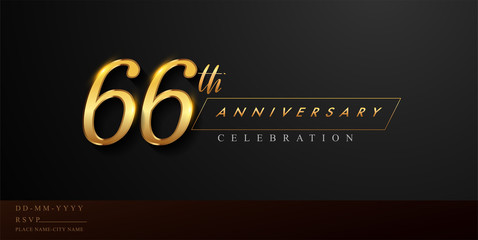 66th anniversary celebration logotype with handwriting golden color elegant design isolated on black background. vector anniversary for celebration, invitation card, and greeting card