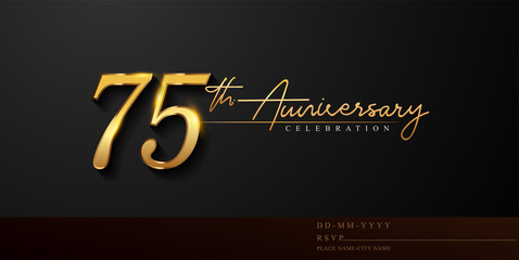 75th anniversary celebration logotype with handwriting golden color elegant design isolated on black background. vector anniversary for celebration, invitation card, and greeting card
