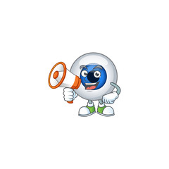 A picture of human eye ball cartoon design style speaking on a megaphone