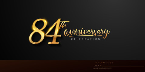 84th anniversary celebration logotype with handwriting golden color elegant design isolated on black background. vector anniversary for celebration, invitation card, and greeting card