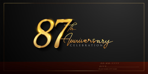 87th anniversary celebration logotype with handwriting golden color elegant design isolated on black background. vector anniversary for celebration, invitation card, and greeting card