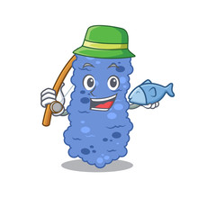 Cartoon design concept of burkholderia bacteria while fishing