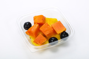 Sliced fruit mix in the box