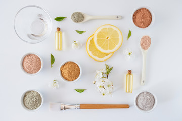 Natural ingredients for homemade facial and body mask or scrub. Spa and bodycare concept.