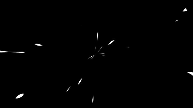 A unique matte black and white cartoon style transition, simulating a tunnel or fast moving particles
