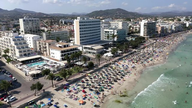Aerial view of the beach Cala Millor, Balearic Islands, Spain