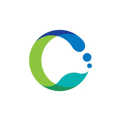 Letter C Leaf Water Drop Logo Design with Simple Flat Style